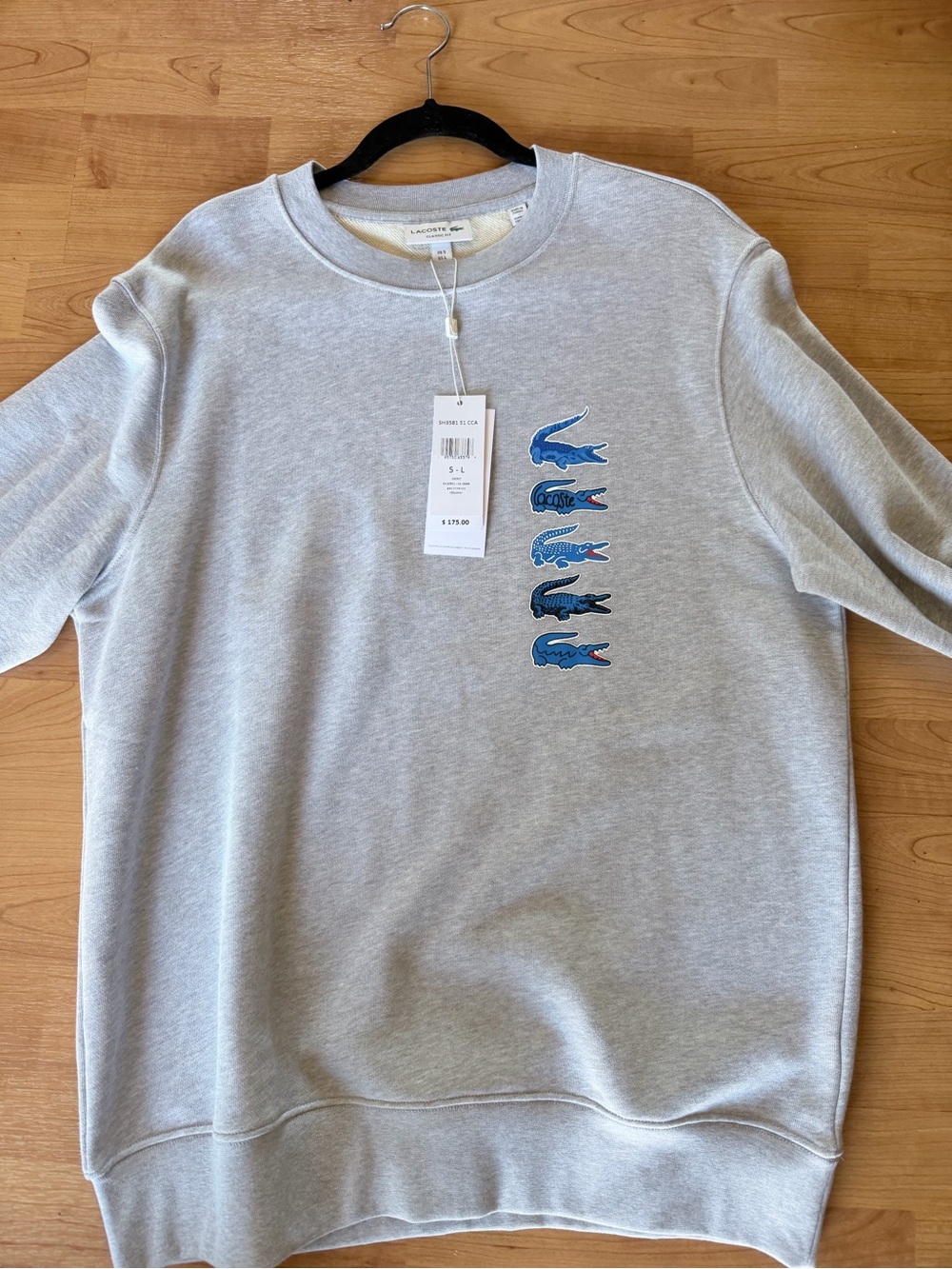Lacoste Light Gray Crewneck Sweatshirt with Blue Croc Motif